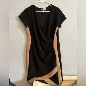 Almost Famous Black Tan Asymmetrical Midi Dress